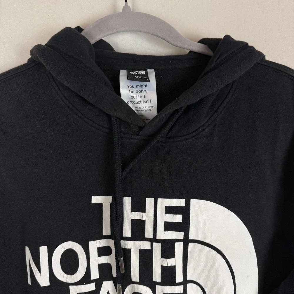The North Face Hoodie Mens Small Black Pullover Fleece Big Logo‎ Kangaroo